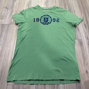 Abercrombie & Fitch Green Graphic T-Shirt with Blue Logo Size Large
